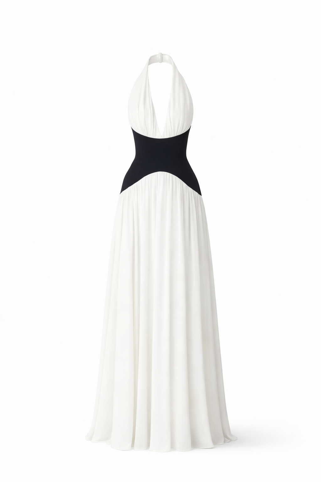 VITTORIA GOWN — Halter Neck Maxi with Sculpted Contrast Waist