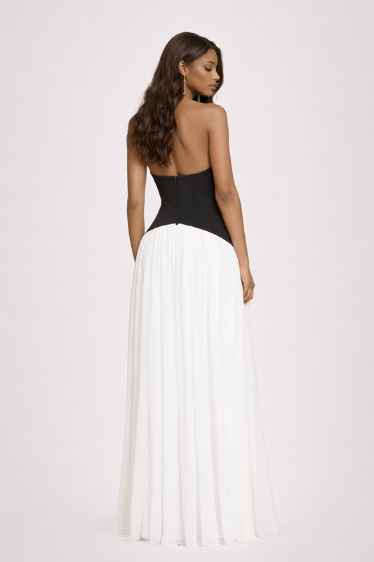 VITTORIA GOWN — Halter Neck Maxi with Sculpted Contrast Waist