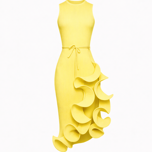 LUMIÈRE RUFFLE MIDI — Irregular Lace-Up Dress