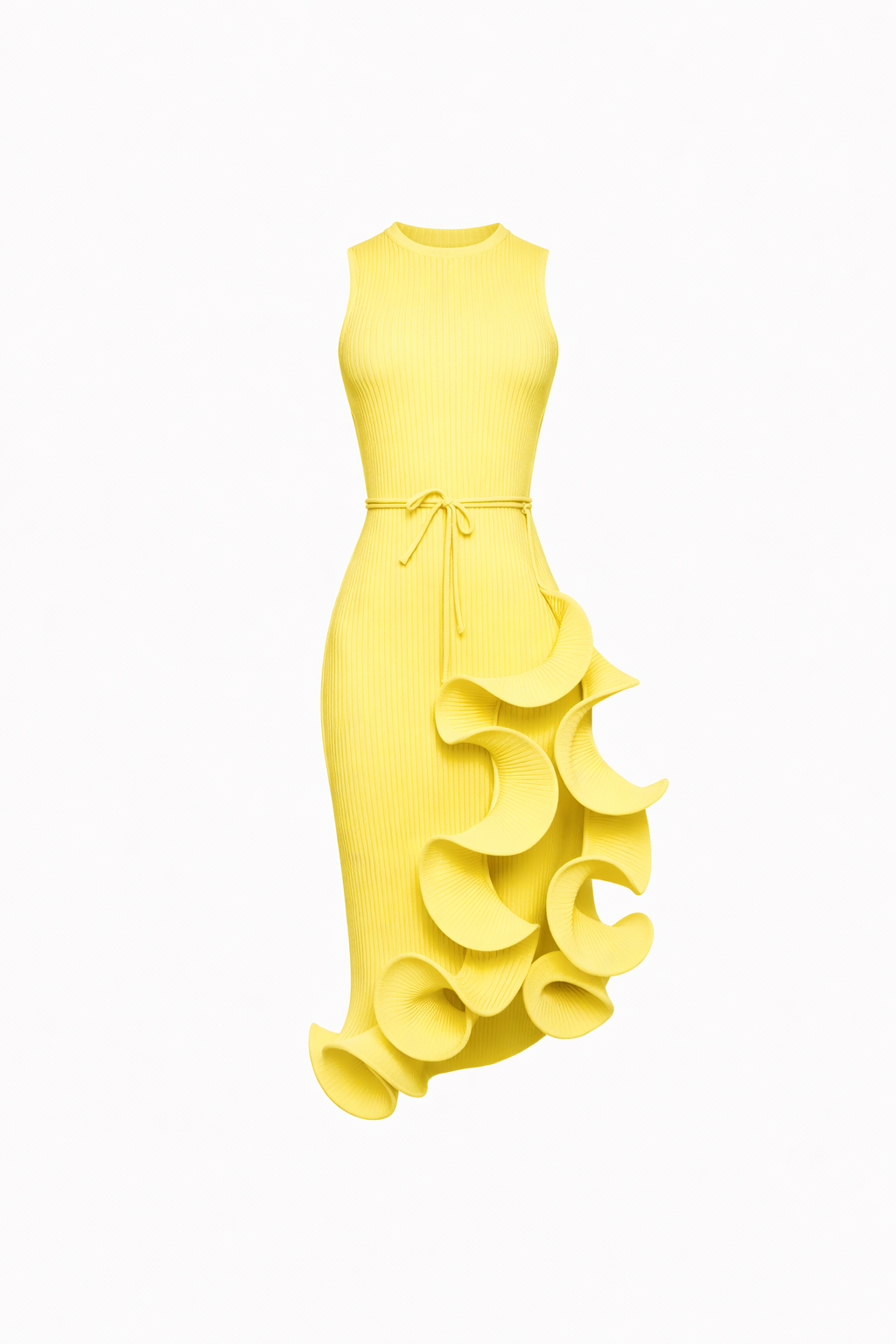 LUMIÈRE RUFFLE MIDI — Irregular Lace-Up Dress