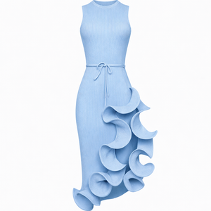 LUMIÈRE RUFFLE MIDI — Irregular Lace-Up Dress