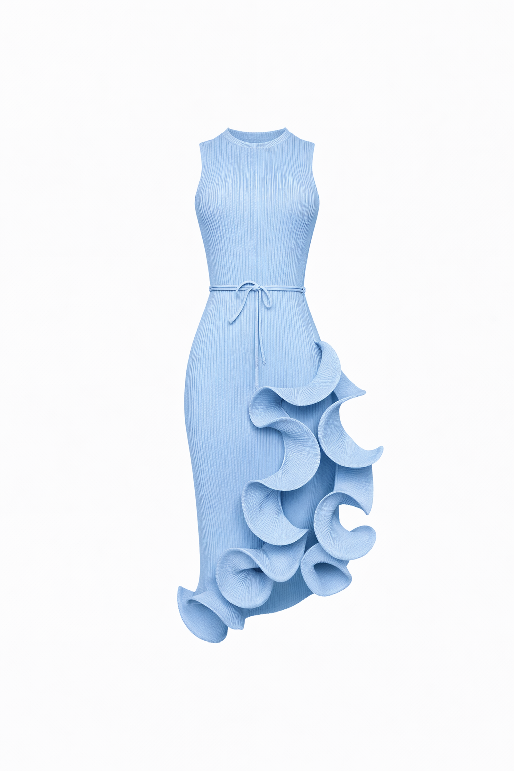 LUMIÈRE RUFFLE MIDI — Irregular Lace-Up Dress