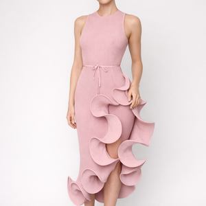 LUMIÈRE RUFFLE MIDI — Irregular Lace-Up Dress