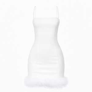 Aspen Feather-Hem Bodycon Mini Dress