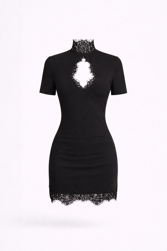 Sabine Lace Mini— Cutout Bodycon with Lace Trim