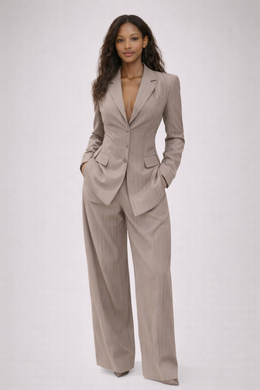 ROSEWOOD SET — Waist-Cinched Pinstripe Suit