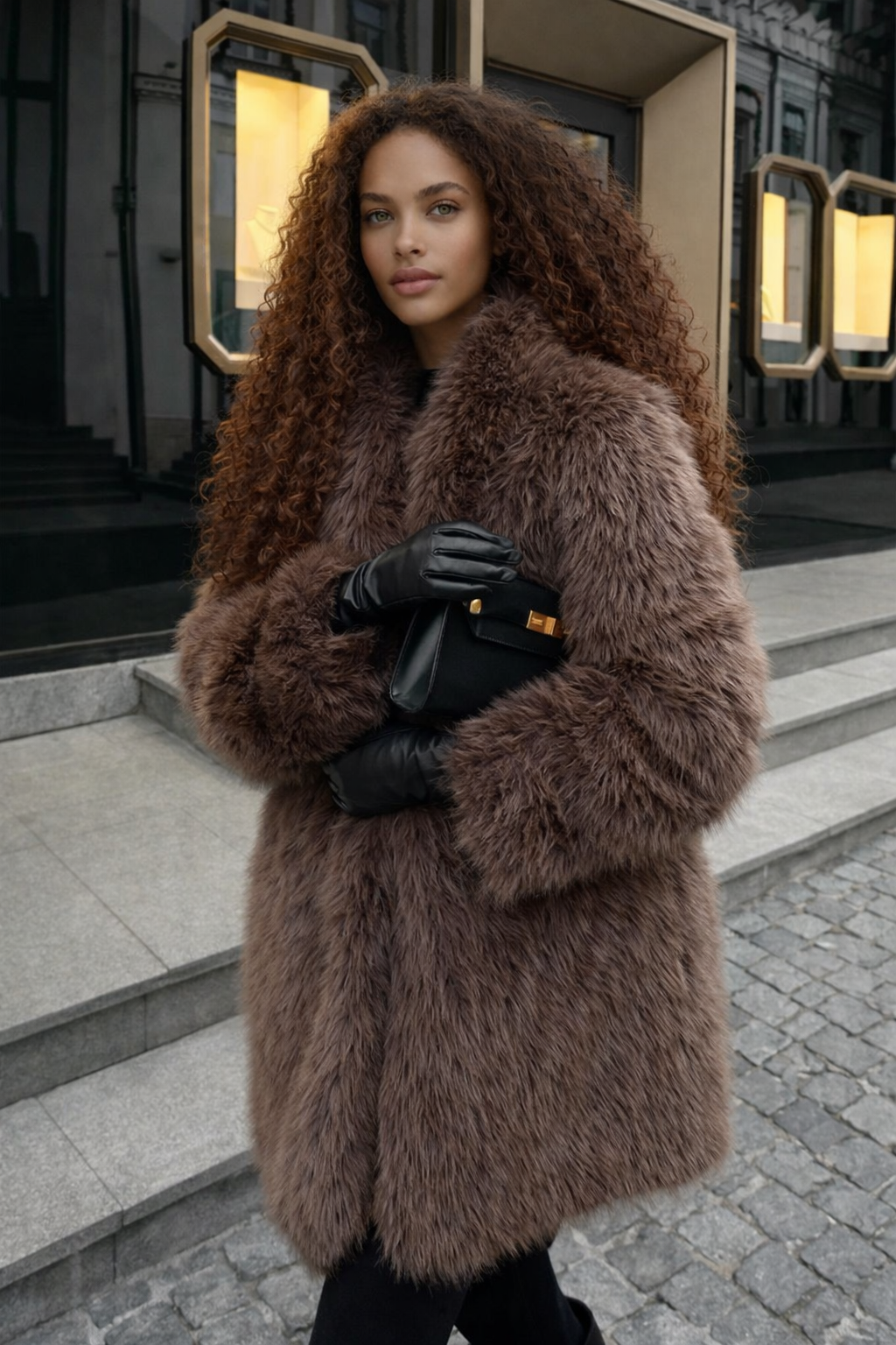 GSTAAD COAT — Oversized Faux Fur Coat with Shawl Collar