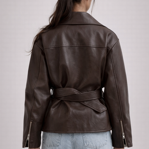 SEVILLE JACKET — Oversized Leather Moto with Waist Tie