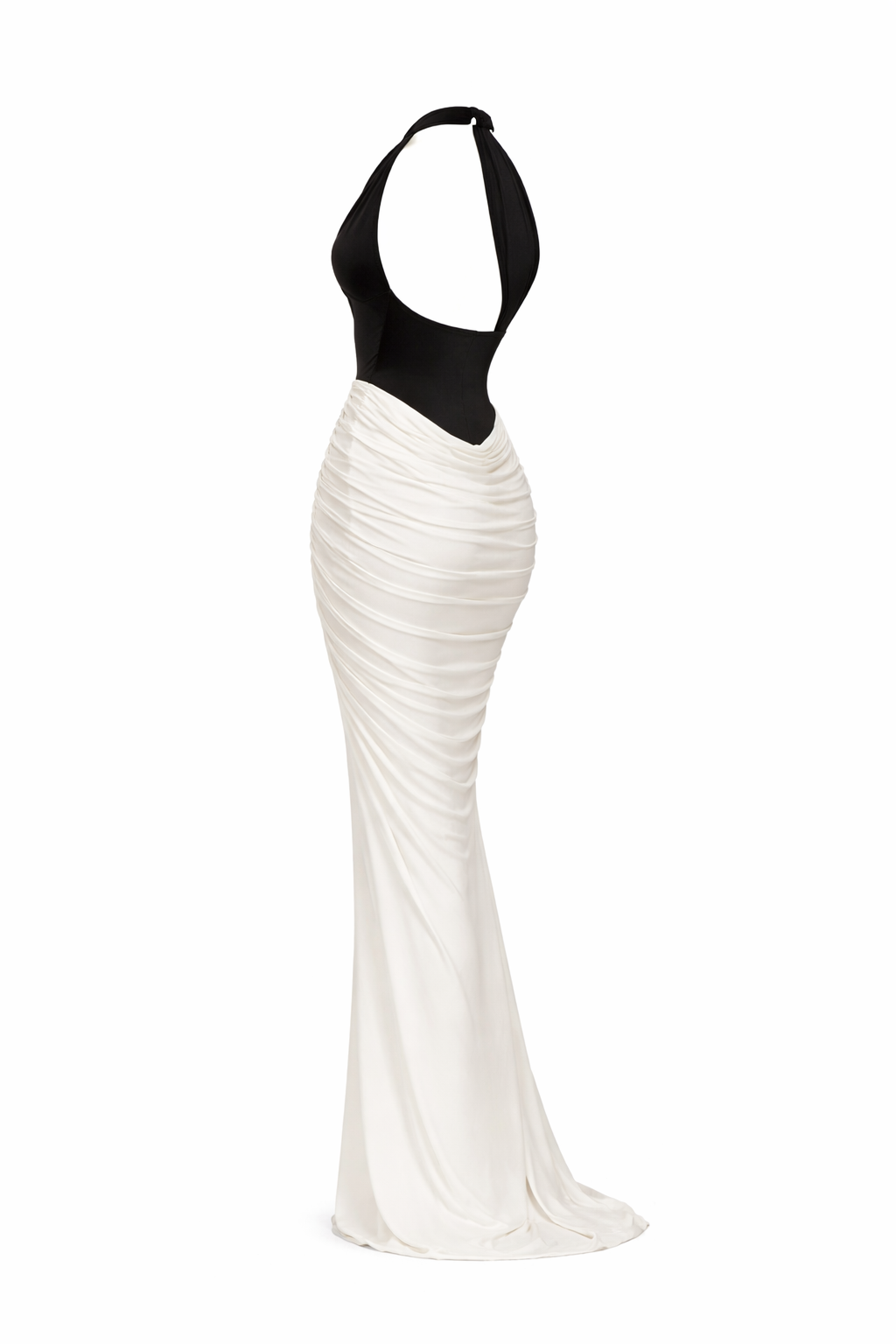 HARLOW DRESS — Halter Open-Back Contrast Maxi