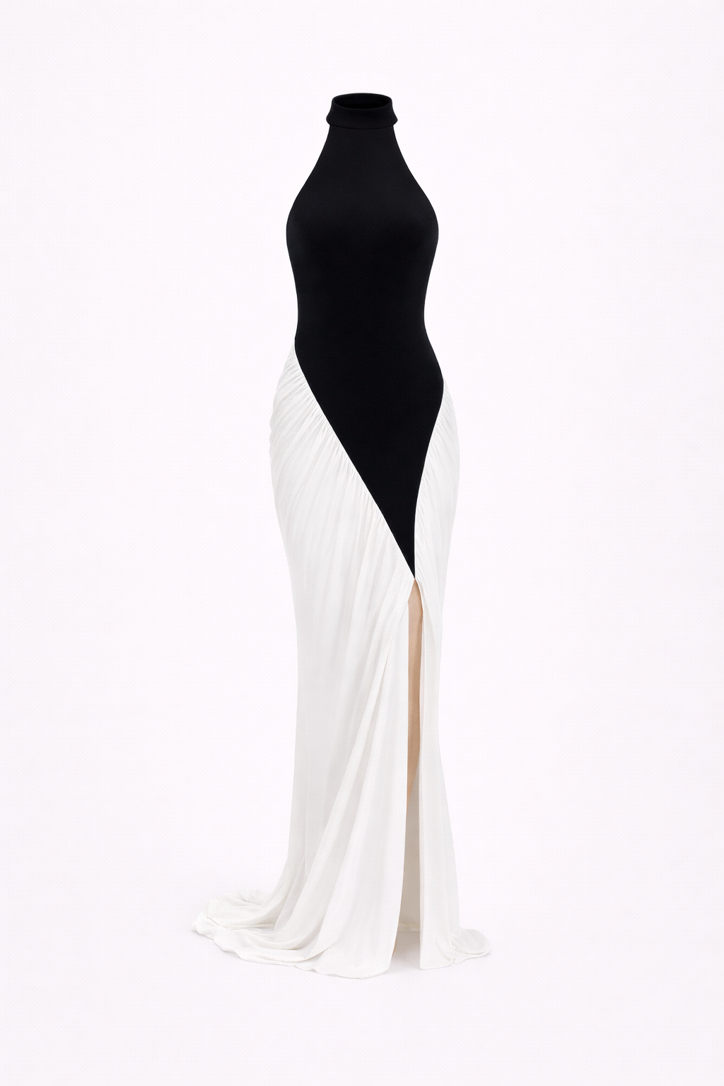 HARLOW DRESS — Halter Open-Back Contrast Maxi