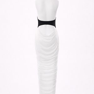 HARLOW DRESS — Halter Open-Back Contrast Maxi
