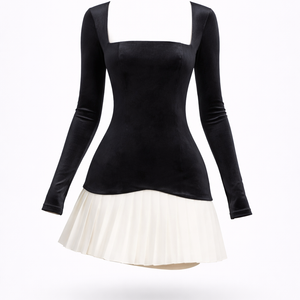 AVA MINI — Square-Neck Pleated Mini Dress