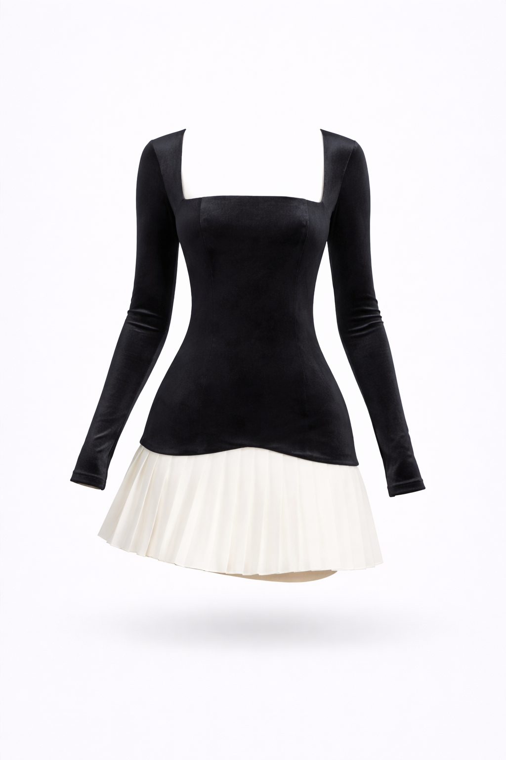 AVA MINI — Square-Neck Pleated Mini Dress