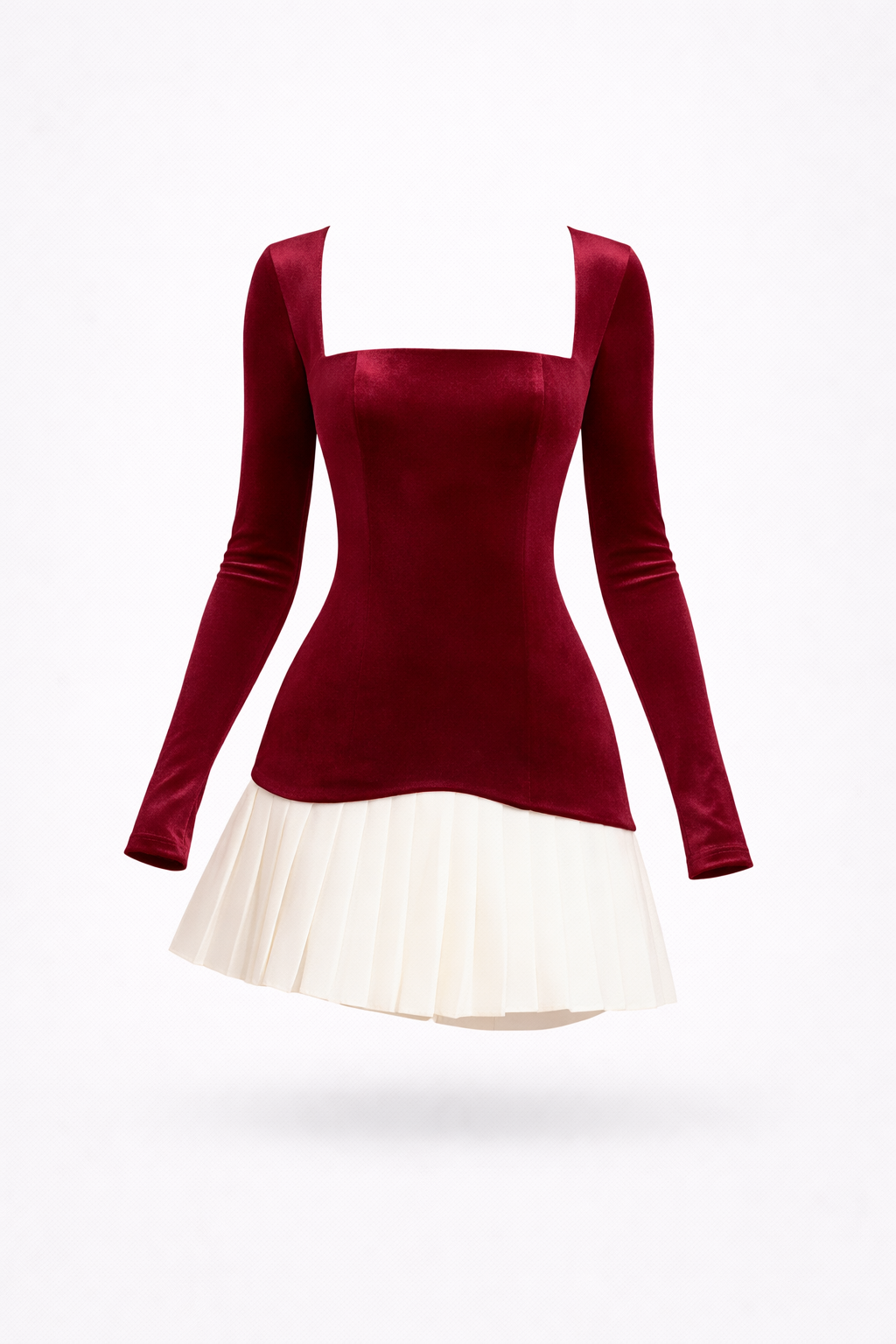 AVA MINI — Square-Neck Pleated Mini Dress