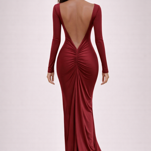 SLOANE DRESS — Open-Back Long-Sleeve Maxi