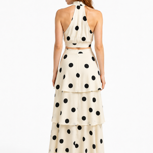 MARGAUX SET — Polka Dot Halter Top & Tiered Maxi Skirt