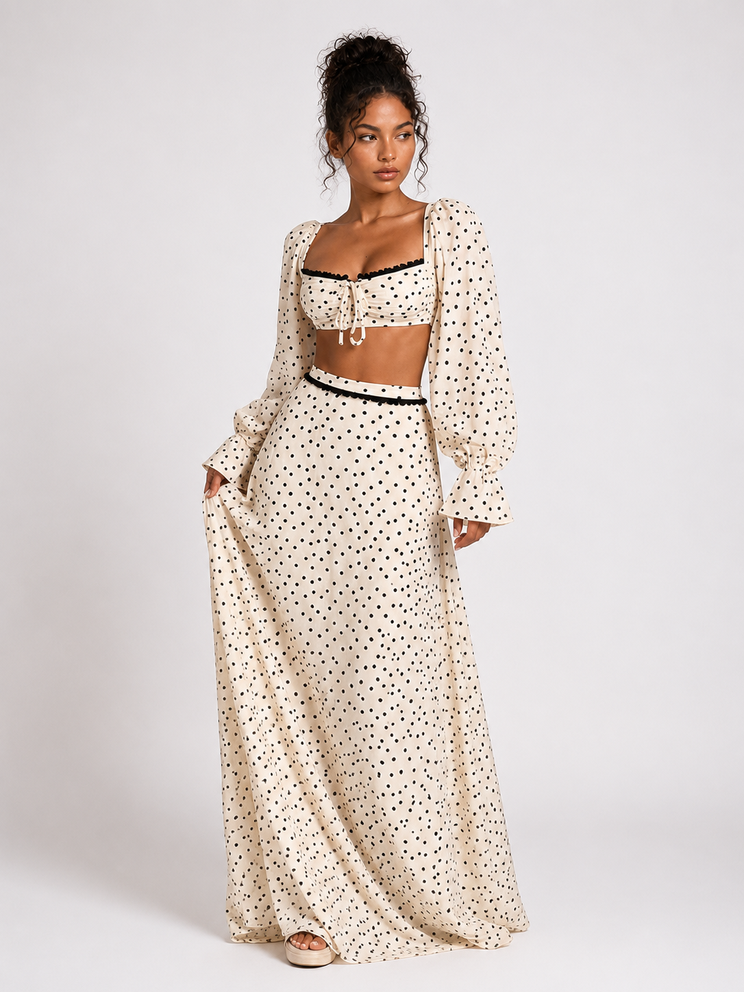 MONET SET — Polka Dot Crop Top &amp; Maxi Skirt