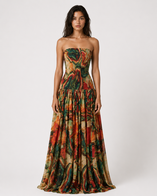 SORRENTO DRESS — Printed Bandeau Maxi Dress
