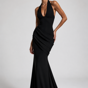 LYRA DRESS — Backless Halter Pleated Gown