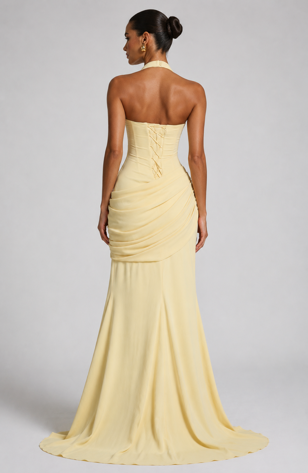 LYRA DRESS — Backless Halter Pleated Gown