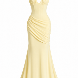 LYRA DRESS — Backless Halter Pleated Gown