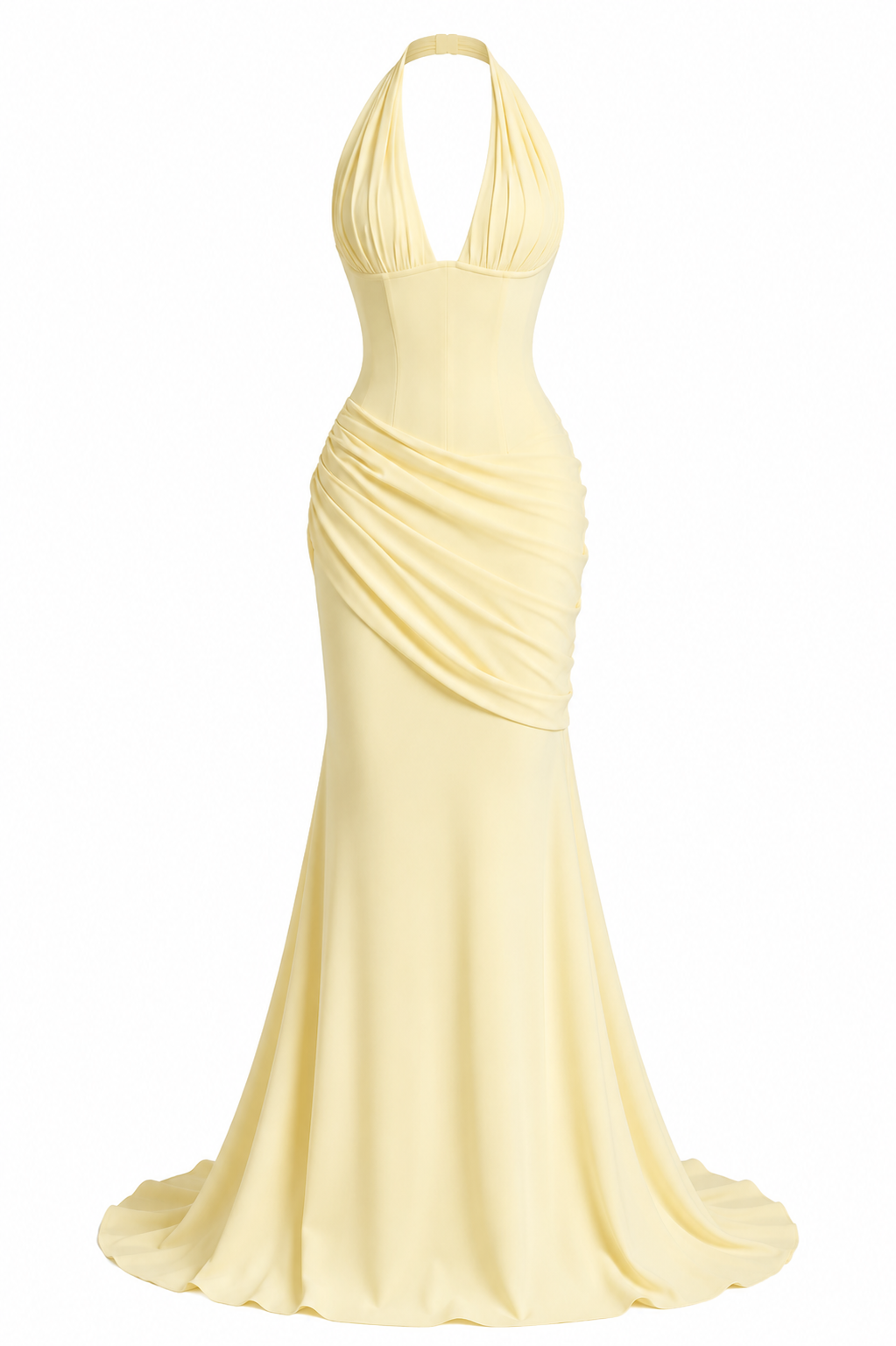 LYRA DRESS — Backless Halter Pleated Gown