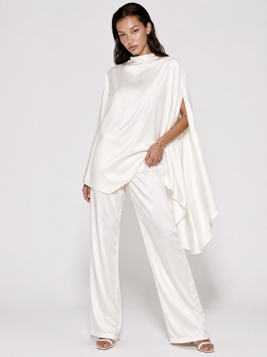 BIANCA SET — Satin Cape & Wide-Leg Trouser Set