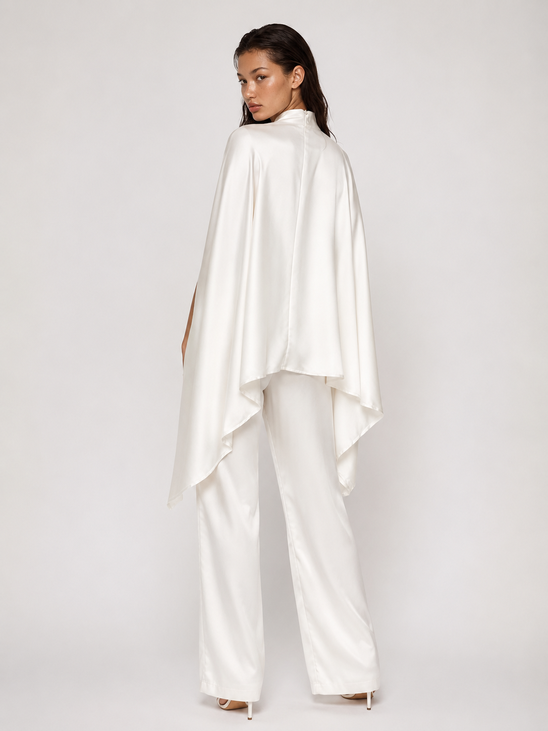 BIANCA SET — Satin Cape & Wide-Leg Trouser Set