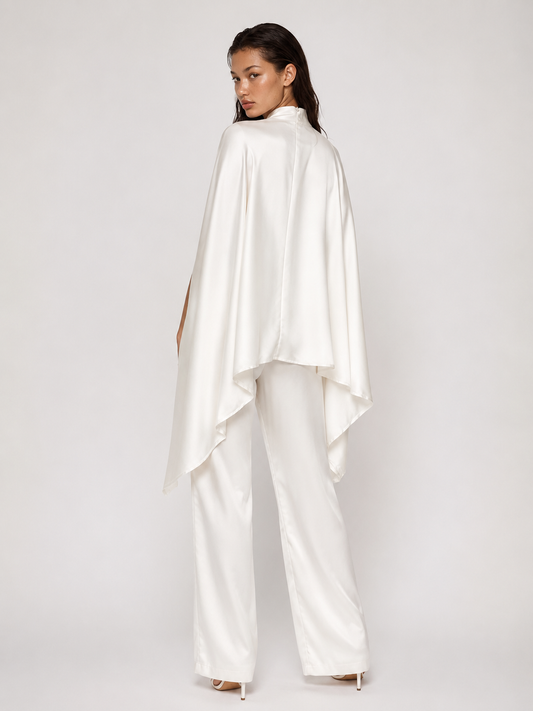 BIANCA SET — Satin Cape & Wide-Leg Trouser Set