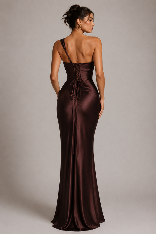 NOIR DRESS — Off-Shoulder Satin Corset Gown