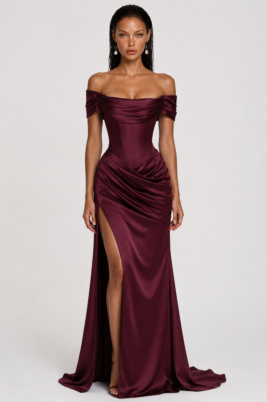 VALENCIA GOWN — Draped Corset Maxi Dress