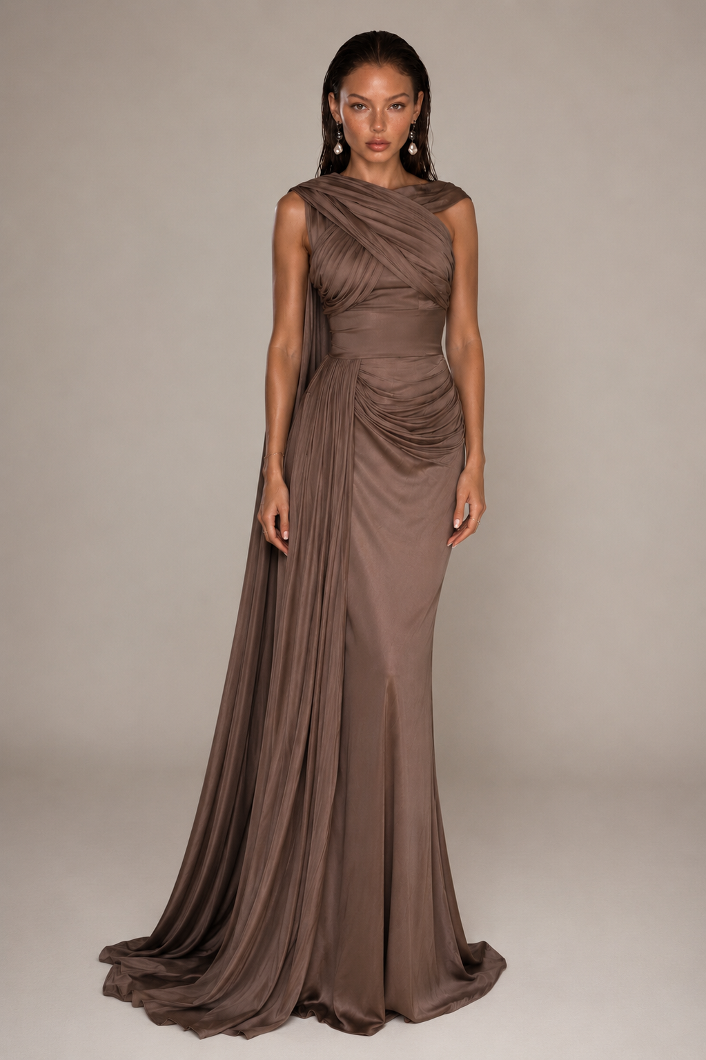 AURELIA GOWN — Draped Satin Maxi Dress