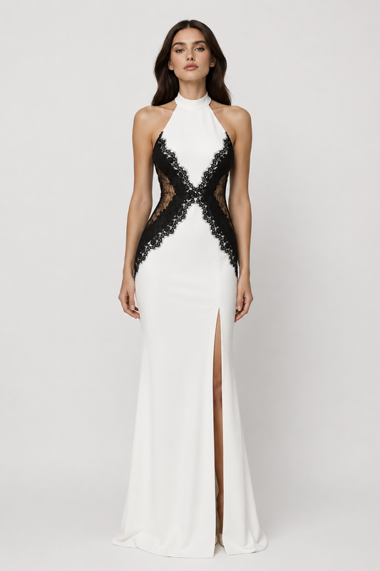 Monaco Lace Gown — Halter Satin Dress