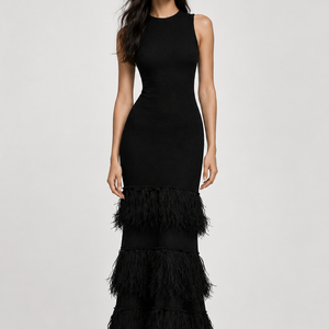 Raven Fringe Tier Midi Dress