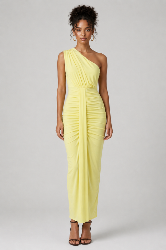 SOLEIL DRESS — One Shoulder Draped Maxi