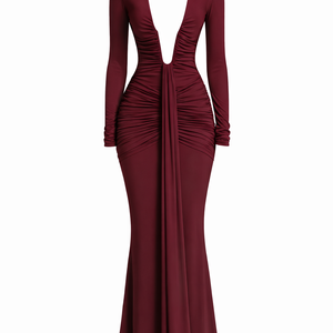 Elara Draped Plunge Maxi Dress