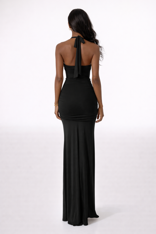 Sienna Halter Ruched Maxi Dress