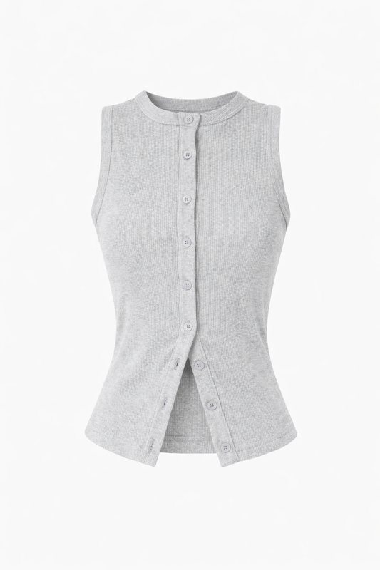 Arden Ribbed Button Tank