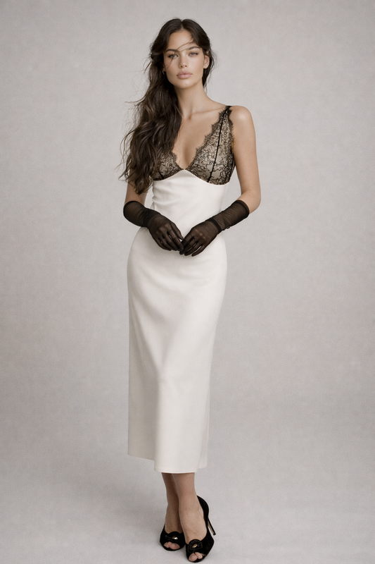Elise Lace-Trim Satin Maxi Dress