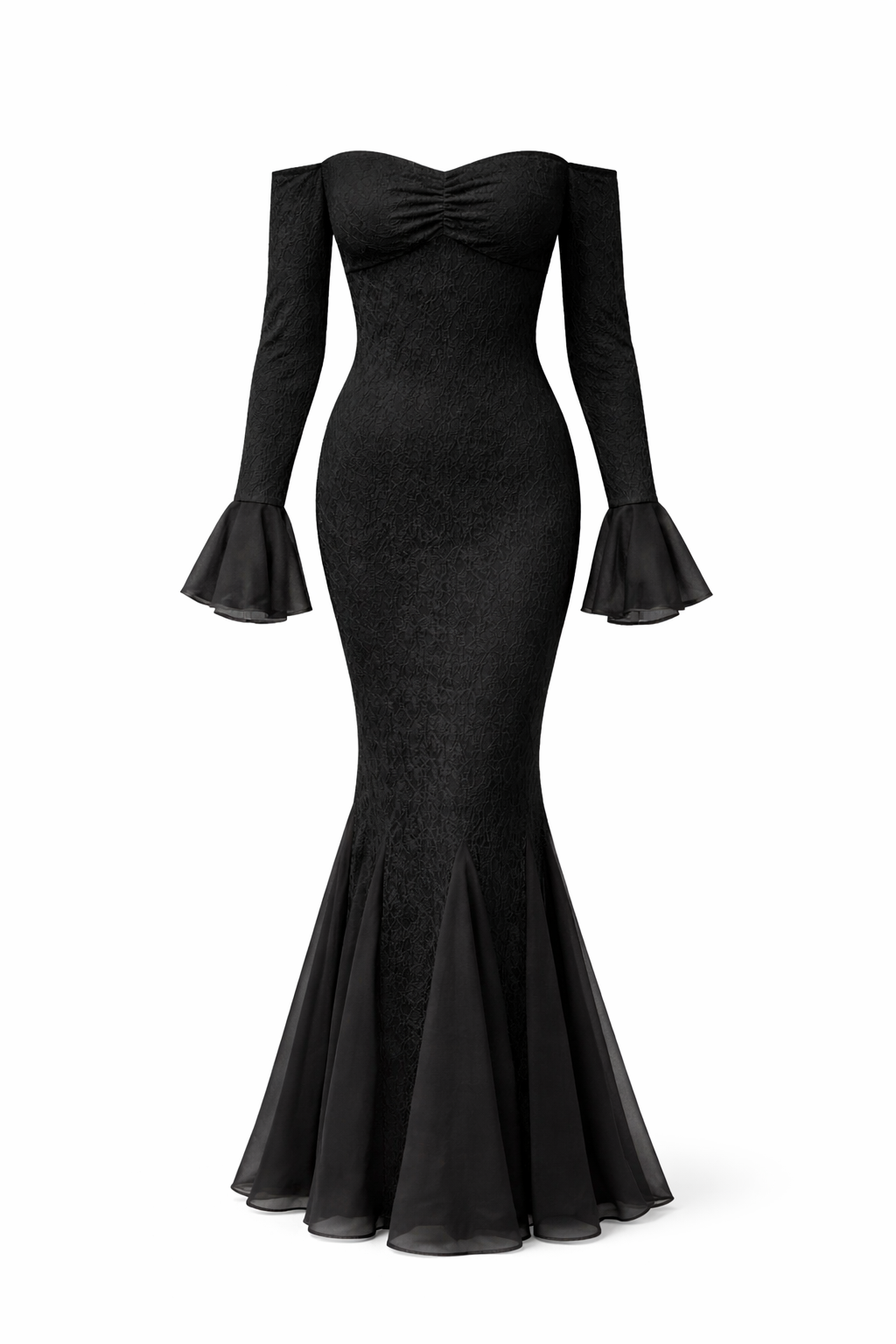 ODETTE GOWN — Off-Shoulder Mermaid with Bell Sleeves