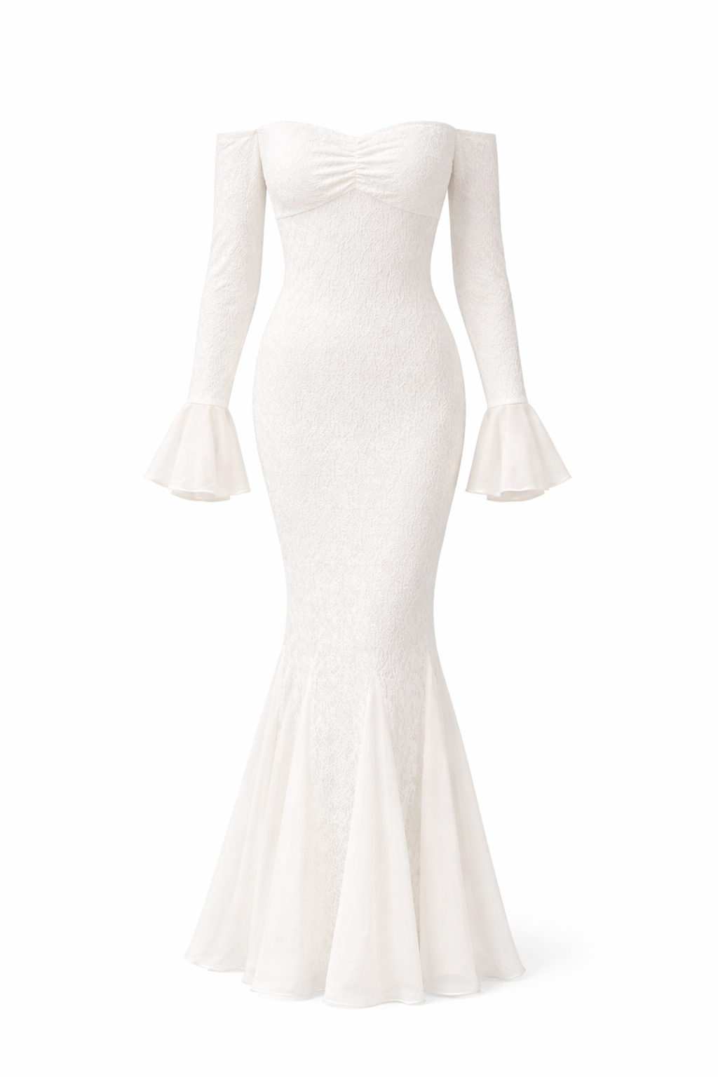 ODETTE GOWN — Off-Shoulder Mermaid with Bell Sleeves