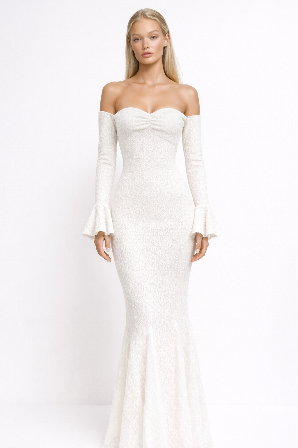 ODETTE GOWN — Off-Shoulder Mermaid with Bell Sleeves