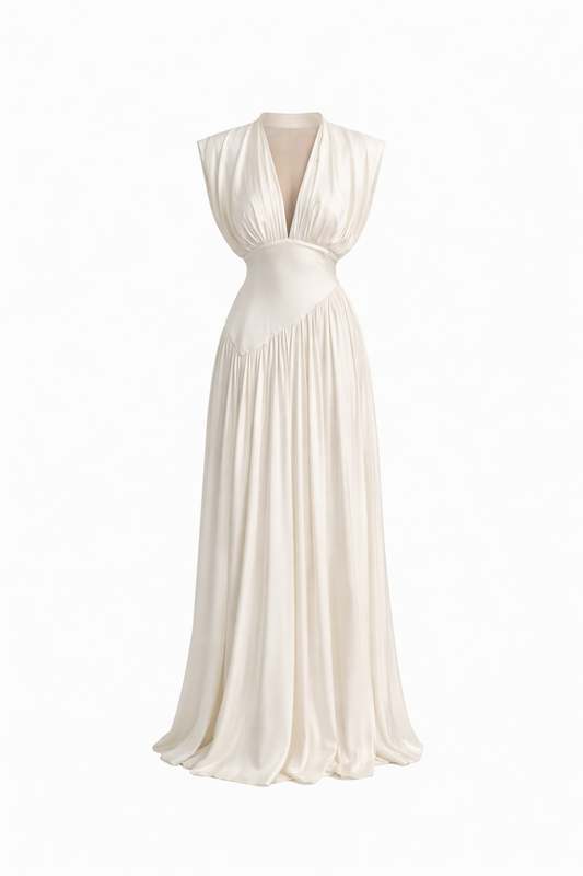 Solène — Draped Plunge Maxi Dress