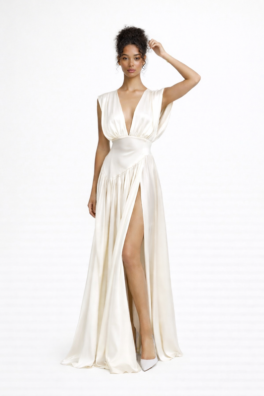 Solène — Draped Plunge Maxi Dress