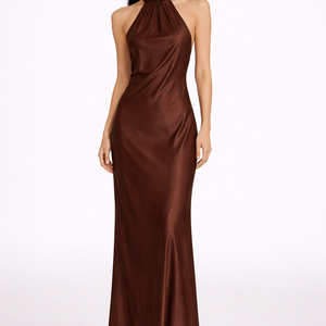 Schwarzes Neckholder-Satinabendkleid