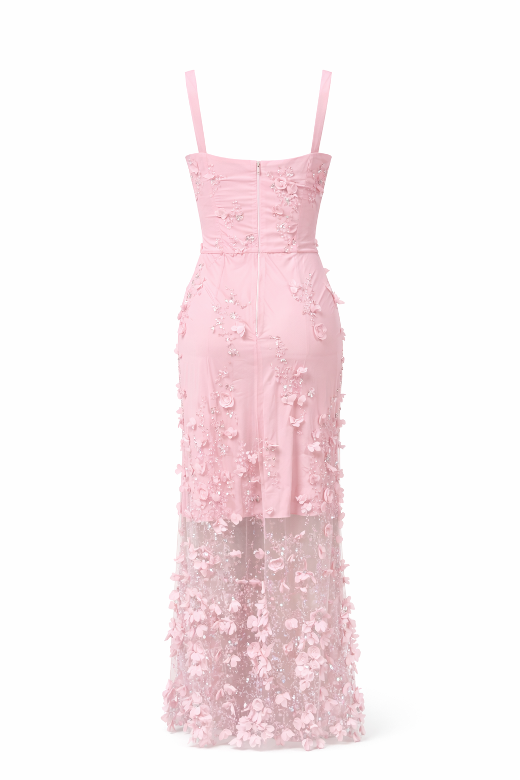 ROSALIND DRESS — Floral Appliqué Slip Maxi with High Slit