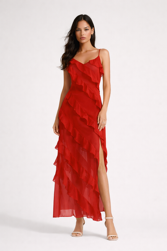 Solea Ruffle Chiffon Maxi Dress
