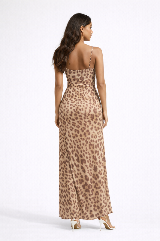 Valeria Leopard Slip Maxi Dress