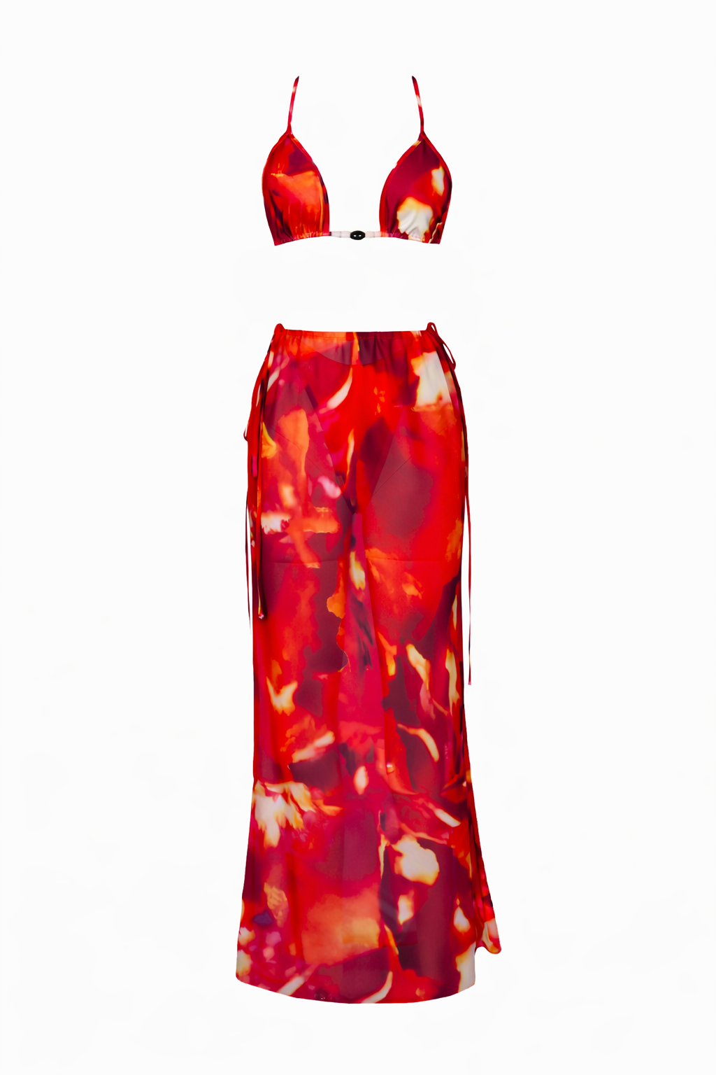 Solara Print Bikini & Sarong Set (Red Tie-Dye / Zebra)