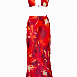 Solara Print Bikini & Sarong Set (Red Tie-Dye / Zebra)